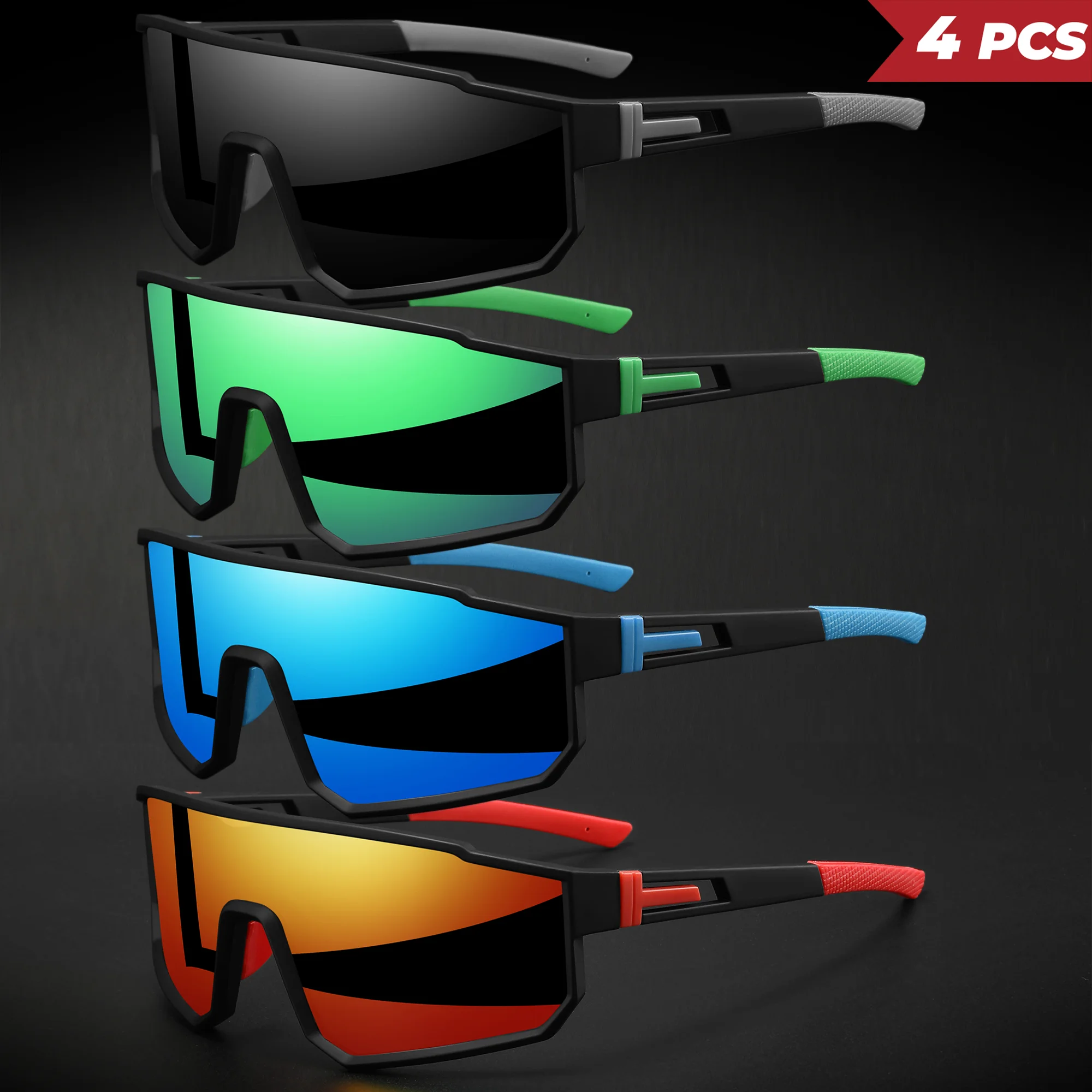 4 Stück übergroße bunte Sport-Sonnenbrillen – umlaufendes Design, UV400, Unisex, bequeme Passform für Radfahren, Wandern und Outdoor – Detail 14