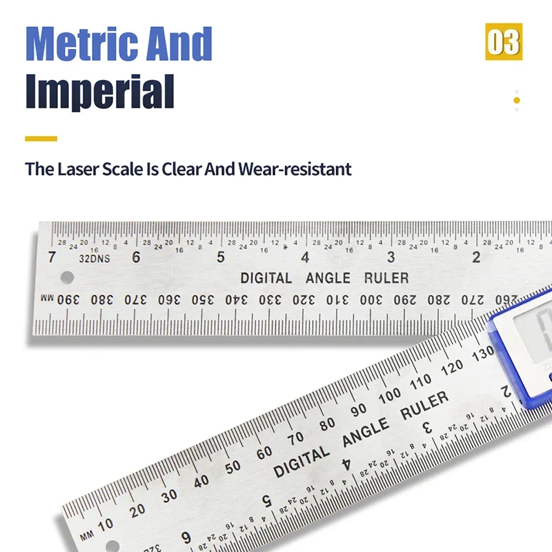 Digital Protractor Digital Angle Ruler Metric Goniometer 360 Degree Stainless Steel Right Angle Protractor Measuring Tool 200mm