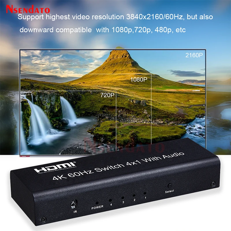 4K 60HZ HDMI Switch 4x1 Audio Switcher HDMI Audio Video Speed Converter switch for PS4 DVD PC To TV HDTV Monitor Projector