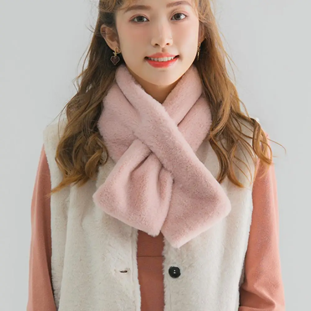 

Decorative Solid Color Scarf Elegant Plush Faux Rabbit Fur Collar Scarf for Women Winter Warmth Style Solid Color Thickened