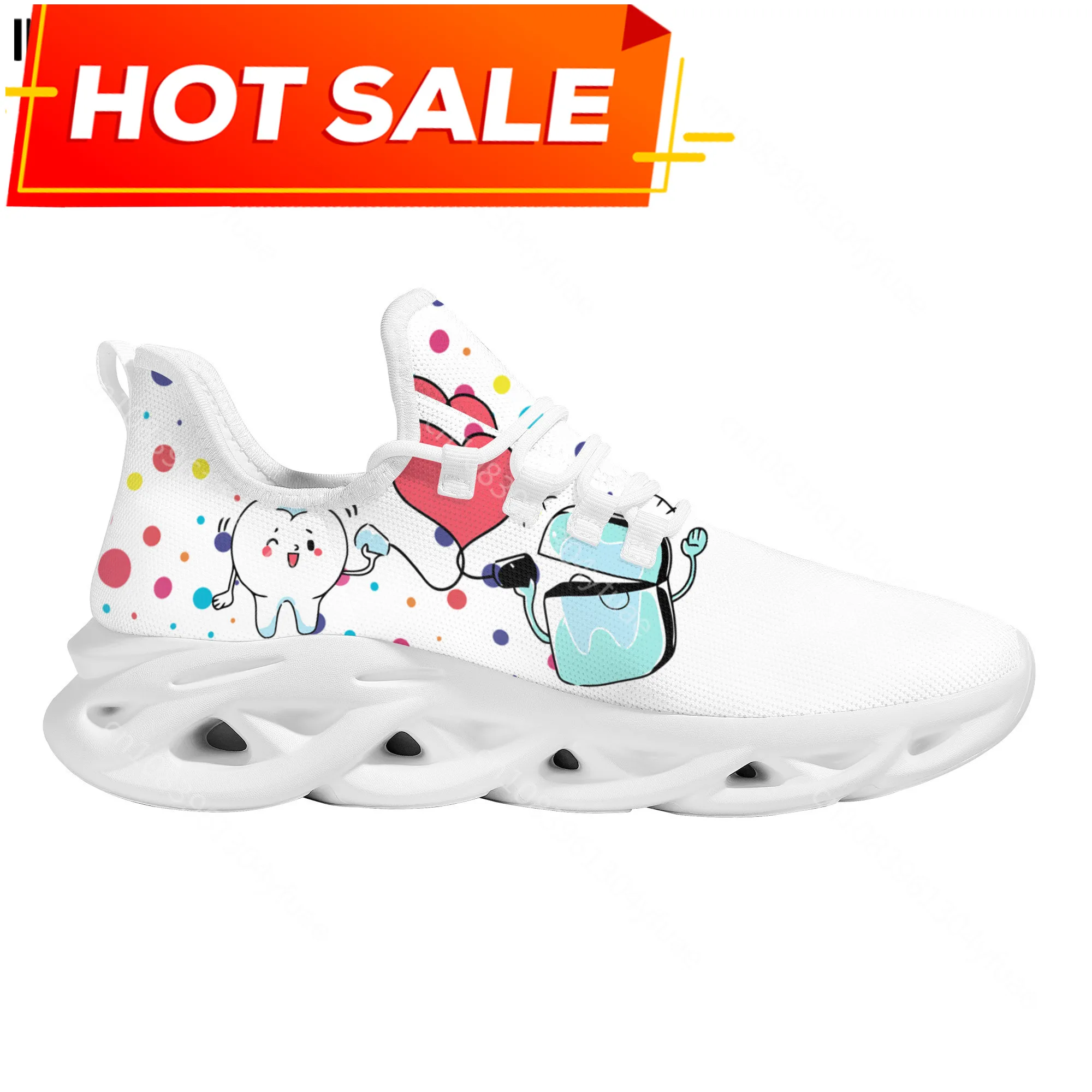 New Trend Women Flats Cartoon Dentist Tooth Pattern Casual Shoes Breathable Mesh Female Sneakers Zapatos Mujer 2022 5