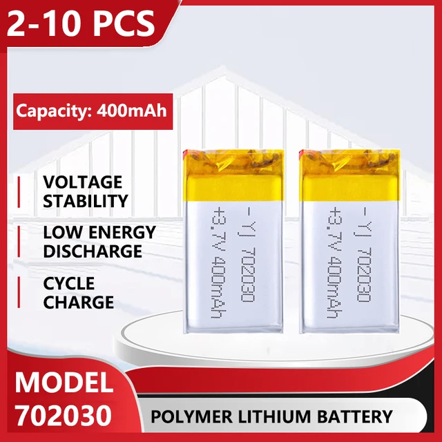 3.7V 400mAh Polymer Lithium LiPo Rechargeable Battery 702030 For Bluetooth headset, beauty instrument, selfie stick, spray, etc