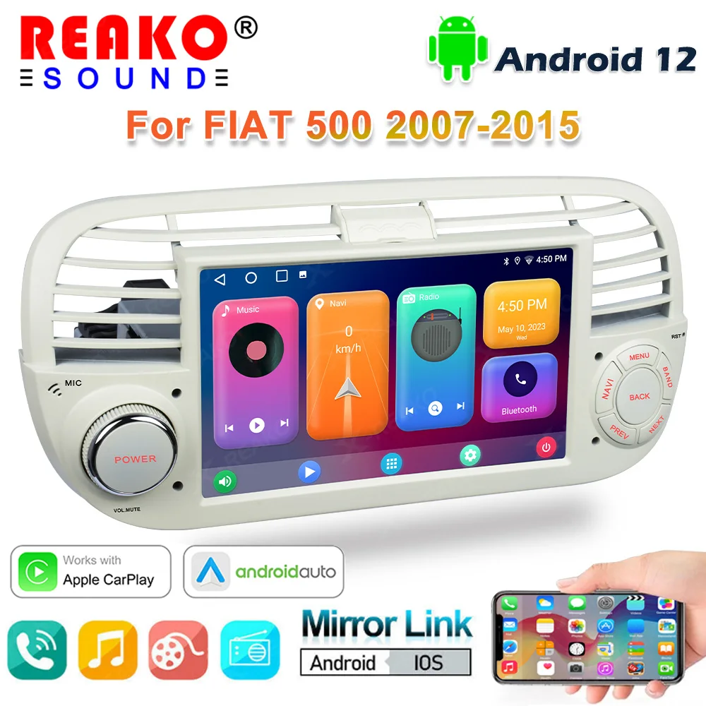 Reakosound Carplay Autoradio Android Per Fiat 500 2007-2015 Lettore Multimediale Sistema Intelligente Unità Principale Navigazione Stereo