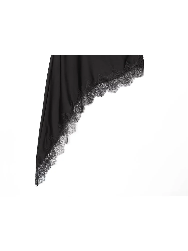 Summer New Women Irregular Lace Splicing Top Asymmetrical Off Shoulder Long Top 2026 Fashion Solid Loose Elegant Female Vest