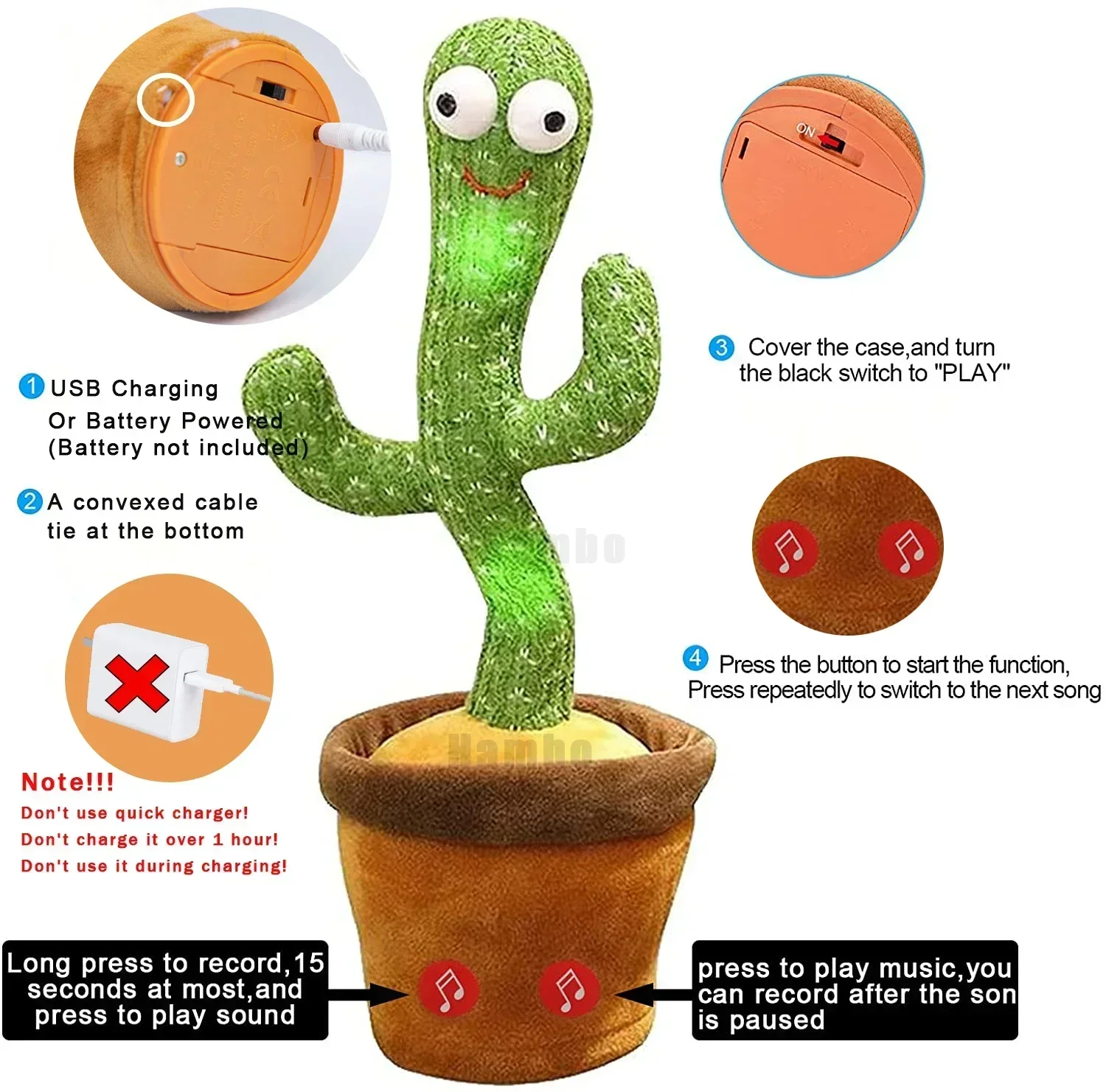 Dancing Cactus Toy Rechargeable Glowing Dancing Cactus Record Swing Repeat Talking