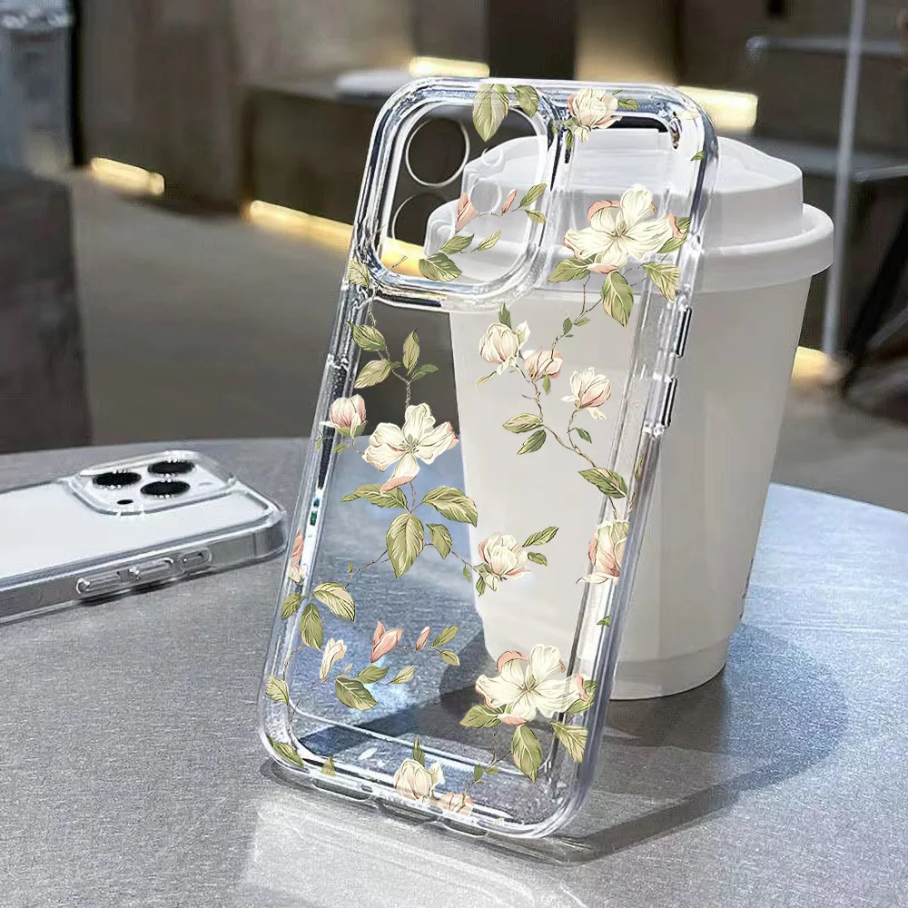 Funda de teléfono con flores transparentes para iPhone 11, funda para iPhone 13, 12, 14, 16, 15 Pro Max, XR, XS, X, 7, 8 SE, funda estética floral