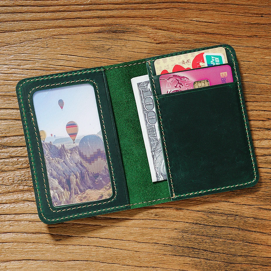 Men's Vintage Crazy Horse Leather Card Holder-Slim Short Wallet for IDs & Cards, Multi-Functional Top GrainUltra-Thin Case