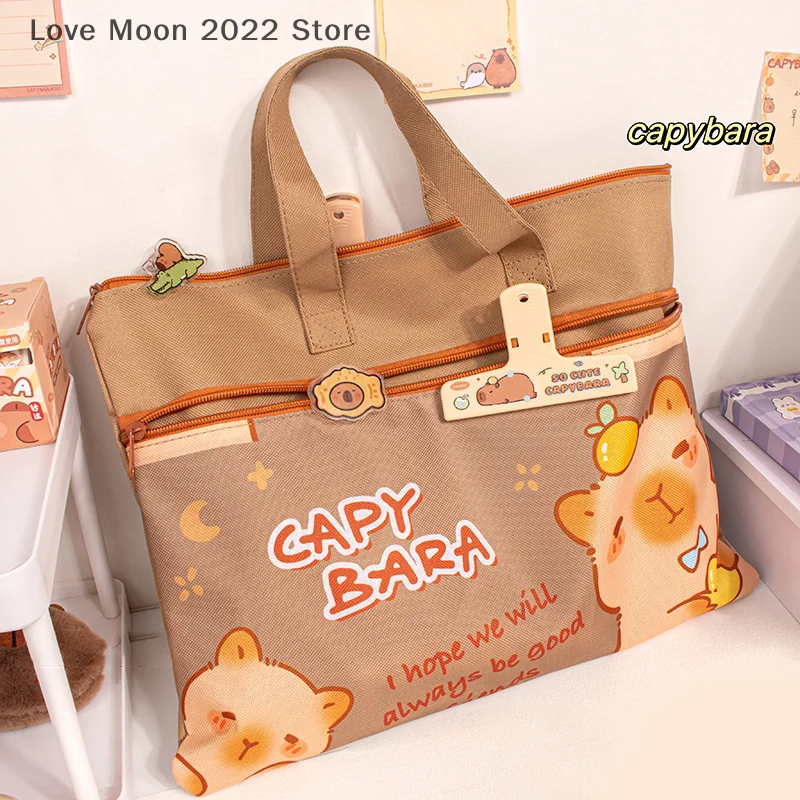 캔버스 Capybara 학생 튜토리얼 가방 지퍼 토트 학교 패킷 학교 사무용품 파일 가방 학생과 대용량