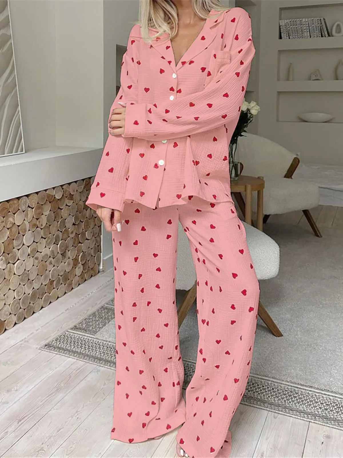 Love Print Cotton Pajamas women pajamas set women pajama suit cotton pajamas set For Women Single-Breasted Pocket New In Women's Sleepwear Lapel Long Sleeve Woman Clothing D323