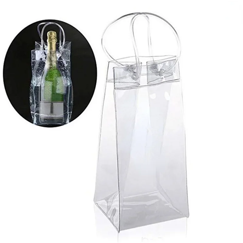 1Pc Pvc Leakproof Ice Bag Friendly Transparent Ice Pack Portable Bucket Wine Champagne Bottle Chiller With Carry Handle