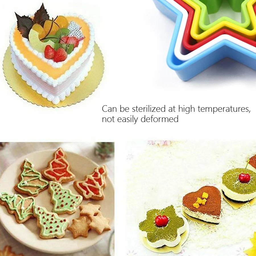 5-teiliges Set Herz-Stern-Weihnachtsbaum-förmige Keksausstecher-Formen mit Ausstecherstempel für Backen, Mousse-Kuchen-Dekoration, DIY-Werkzeuge – Detail 5