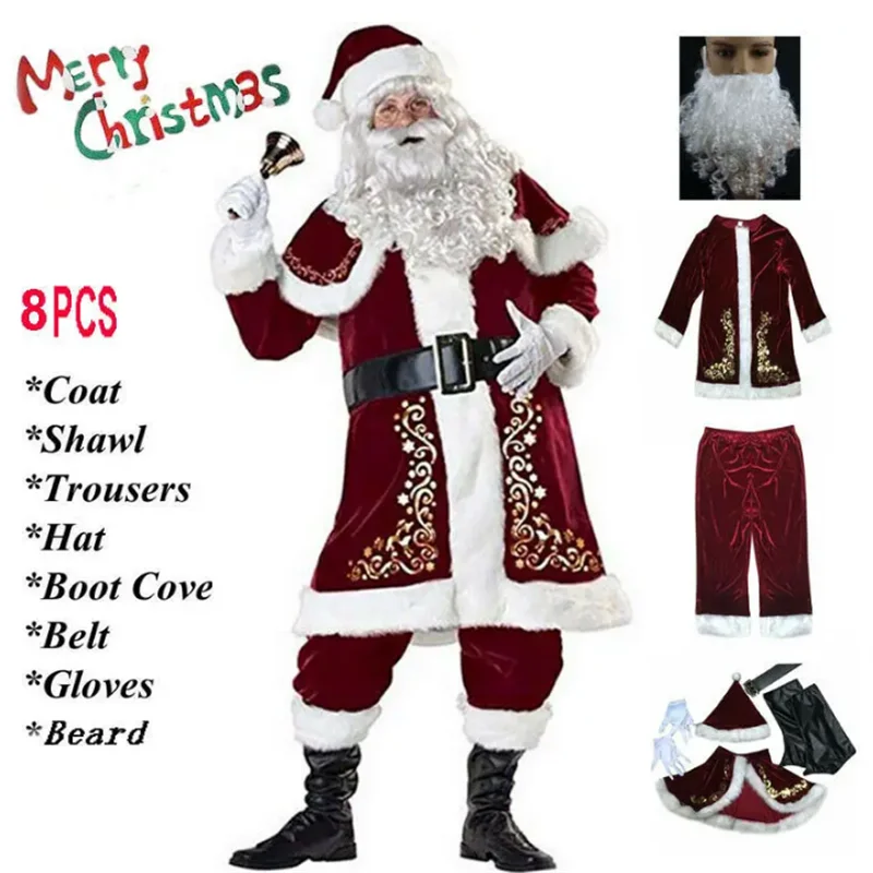 Men's Santa Claus set of red clothes happy Christmas celebration