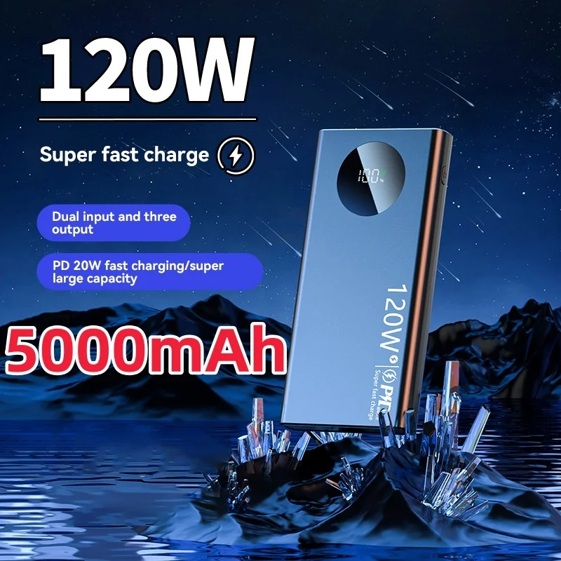 120W Super Fast Charging 50000mAh Thin and Light Power Bank Cell Phone Accessories External Battery For iPhone Xiaomi Samsung