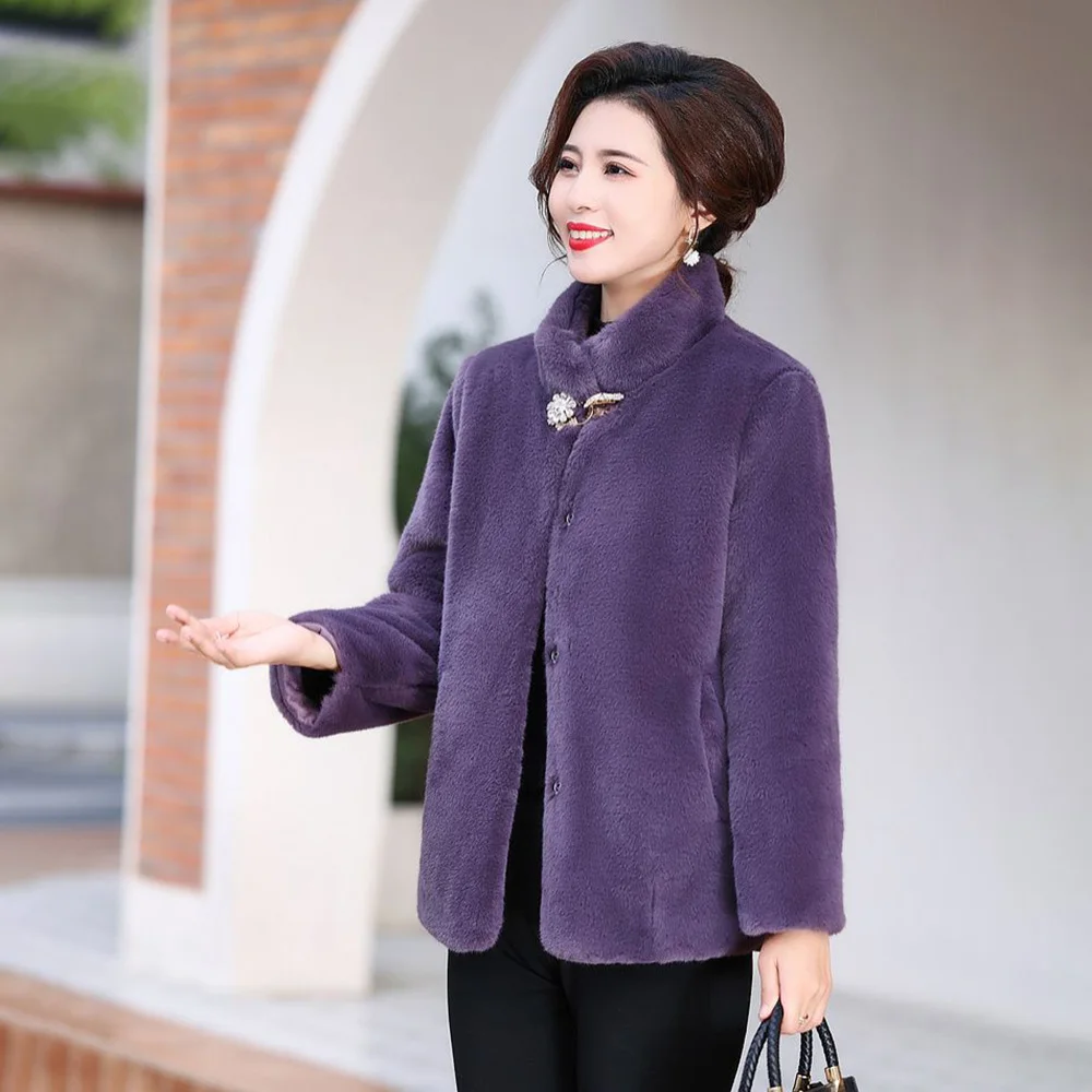 Middle-aged Mothers Wear Fur Mink Plush Coat In Autumn And Winter And Women's Short Fashion Warm Cotton-padded Clothes Tide 5XL.