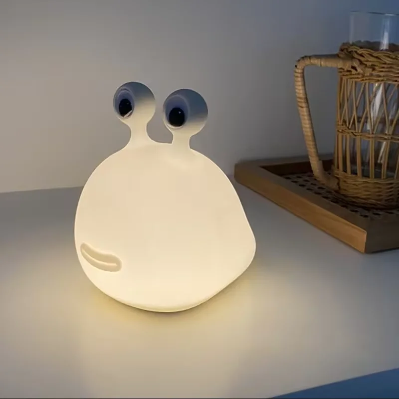 1pc Cute Soft Slug Night Light ,Touch Control Timing,USB Rechargeable Desktop Lamp, Soft Light Sleeping Light for Bedroom Decora