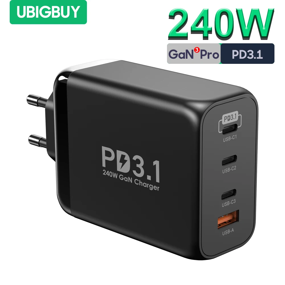 

Ubigbuy 240W USB C Charger 4-Port GaN III Type C 100W 140W PD 3.1 Fast Charging Wall Adapter for iPhone 14 MacBook Samsung Phone
