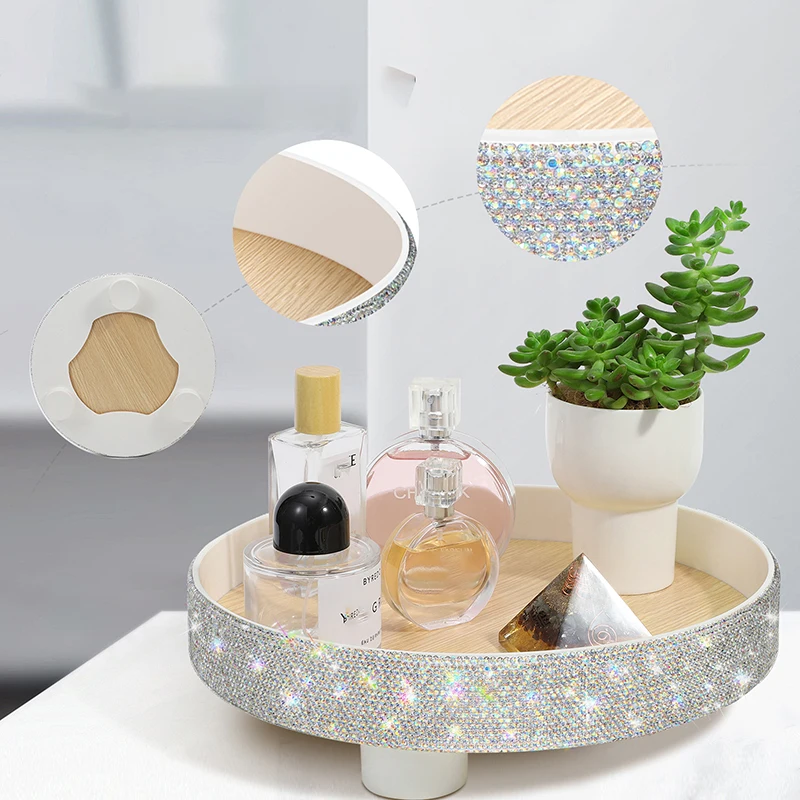 Luxury Rhinestone Cosmetic Tray Spice Can Snack Organizer Bathroom Storage Shelf Sparkling Cosmetic Storage Box Perfume holder 2