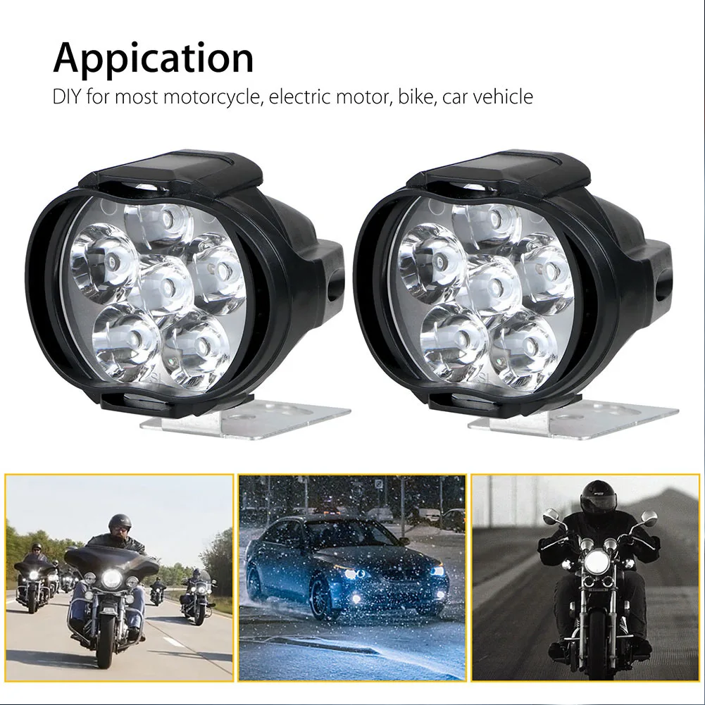2PCS 6 LED Spot Fog Light Motorcycle Headlight Waterproof Front Head Lamp 12V Universal For Motorcycle ATV UTV Off Road Qiilu Motorcycle Driving Lights 