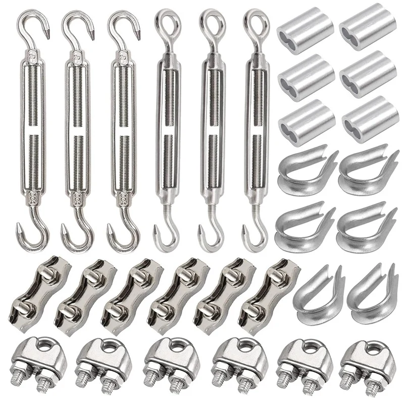 

30 Turnbuckle M5 Wire Tensioner Set With Turnbuckle Wire Rope Clamp Thimbles Press Clamp For Tightening