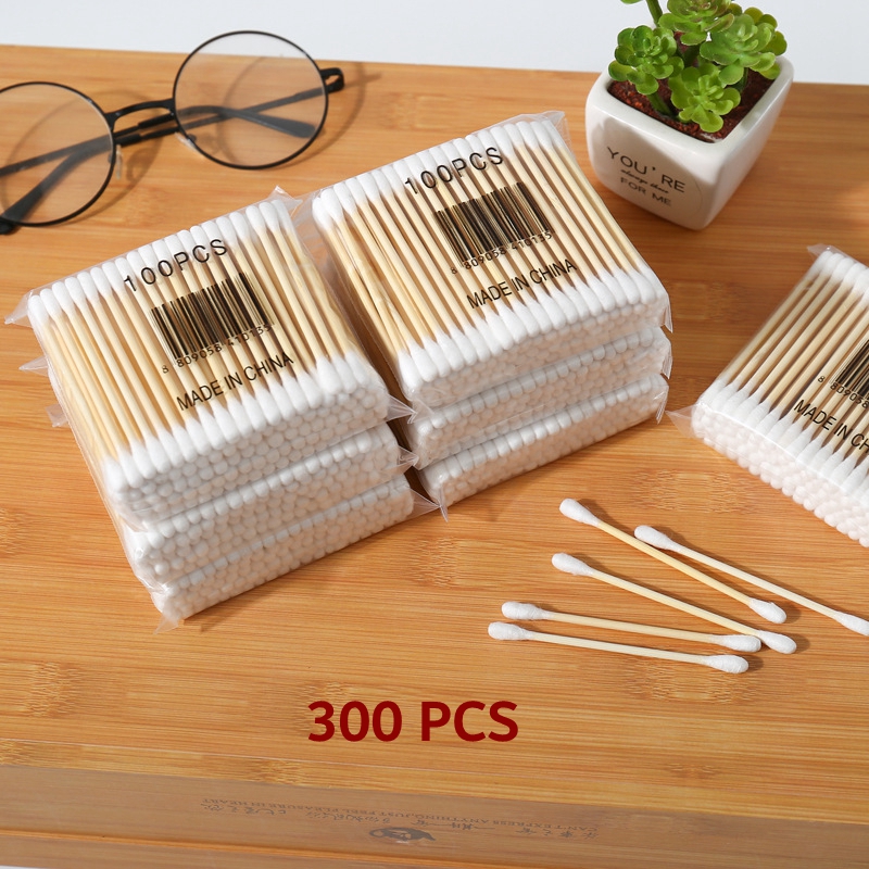 300pcs Double Head Cotton Swab Women Makeup Cotton Buds Tip for Wood Sticks Nose Ears Cleaning Health Care Tools