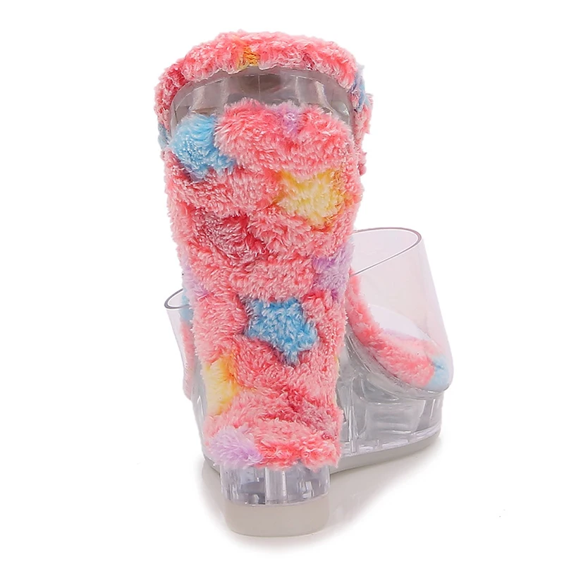 Kcenid New Transparent Slippers For Women Fluffy Insole Women's Sandals Fashion Open Toe Strange Wedge Heels Platform Shoes 2024