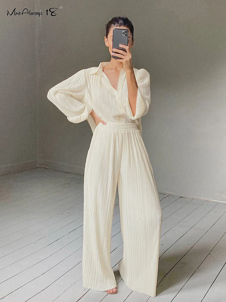 

Mnealways18 Beige Pleated Wide Leg Pants Womens Pants Fashion 2022 Casual Loose Trousers Office Lady Elegant Long Palazzo Pants
