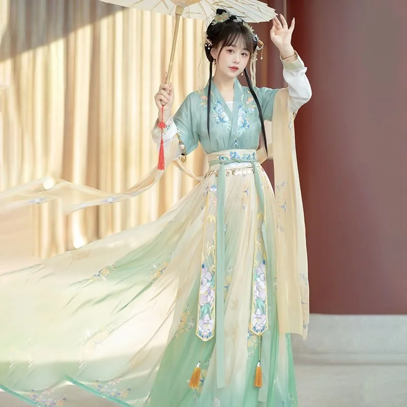 

2024 Chinese Hanfu Female Style Ancient Tang Ming Womens Costume Elegant Skirt Girl Retro Stage Performance Clothing Fairy Dress