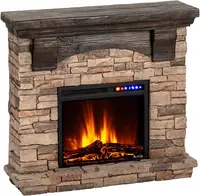 Kodiak LED Electric Fireplace Stove - Faux Wood and Stone Mantel - Remote - 3D Log and Fire 11.6"D X 36"W X 33"H 1