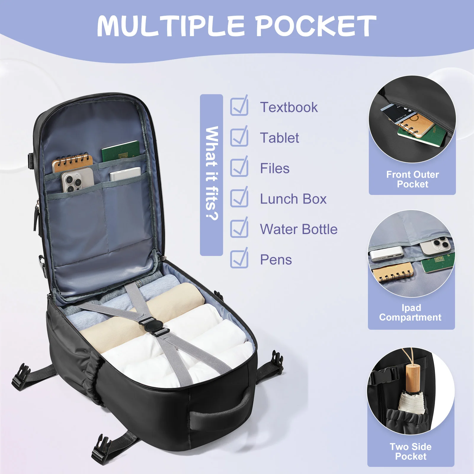 Waterproof Nylon Laptop Backpack Outdoor Hiking Travel Backpack Cabin Backpack Airplane Carry-On Bag Wizzair 40x30x20, Washable