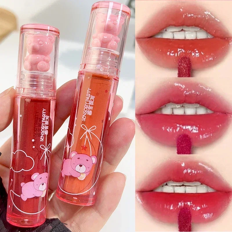 Cute Bear Lip Gloss Crystal Jelly Mirror Waterproof Liquid Lipstick Moisturizing Reducing Lip Lines Long Lasting Lip Ink Makeup - Image 2