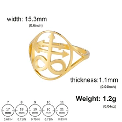 Lucifer Sigil Stainless Steel Ring with Leviathan Cross Amulet Design - 8 (Leviathan Cross G)