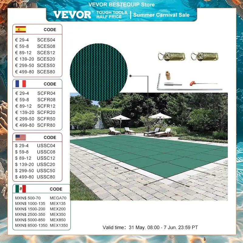 VEVOR Pool Safety Cover Rectangle Inground Pool Cover Green Mesh Solid Pool Safety Cover For Winter Safety Swimming Pool Cover