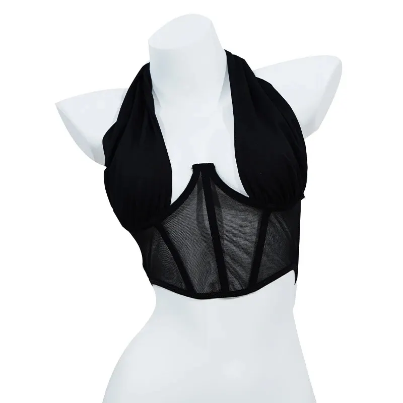 Fashionable Women Tight Fitting Corset Sexy Lace up Wrapped Top Backless Slim Fit Split Top