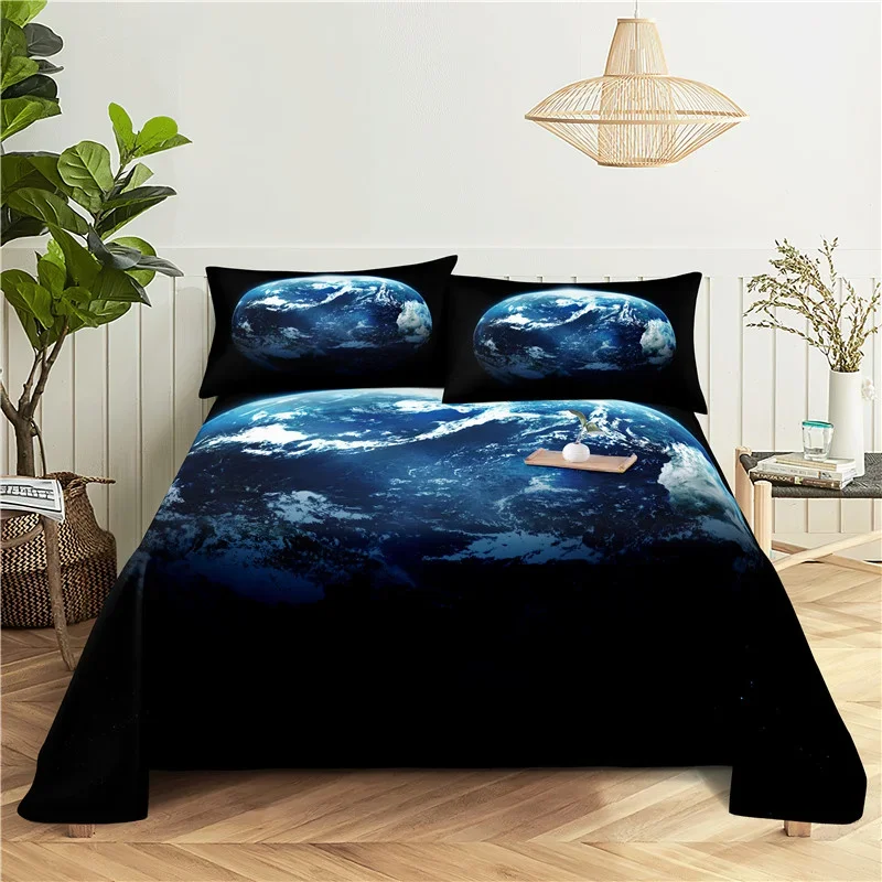 Galaxy Cosmic Planets Bettlaken-Set, weiches Polyester-Bettlaken mit Kissenbezug, romantisches Universum-Druck-Bettlaken, Heimtextilien – Detail 7