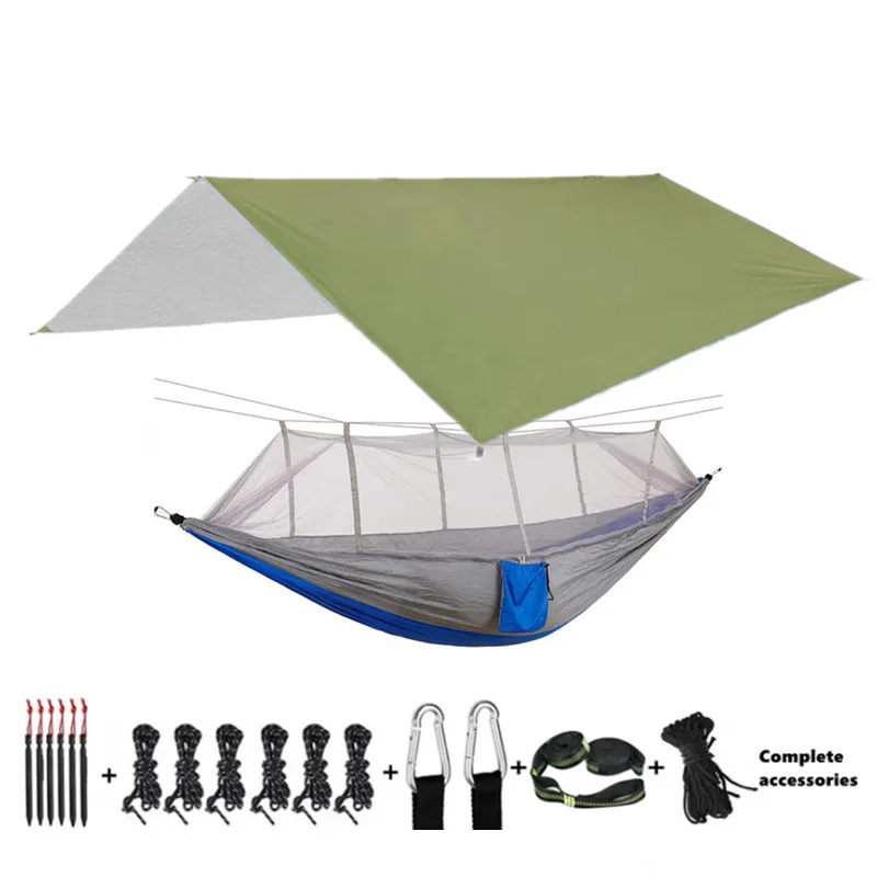 Hammock Camping with Bug Net/Netting and Rain Fly Tarp,Portable Nylon Parachute Hammocks for Outdoor Indoor Survival & Travel 