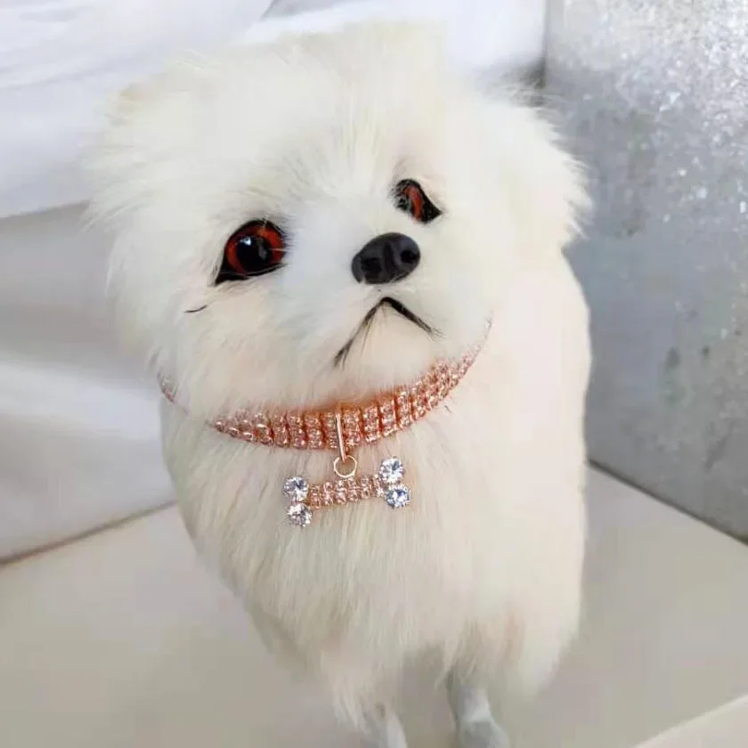 라인석 뼈 펜던트 강아지 목걸이, 맞춤형 작은 개 목걸이, 매력적인 반려동물 액세서리