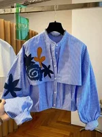 Chemisiers amples et polyvalents à la mode, chemises à col rond brodé à manches longues pour femmes, nouvelle collection printemps été 2026 1