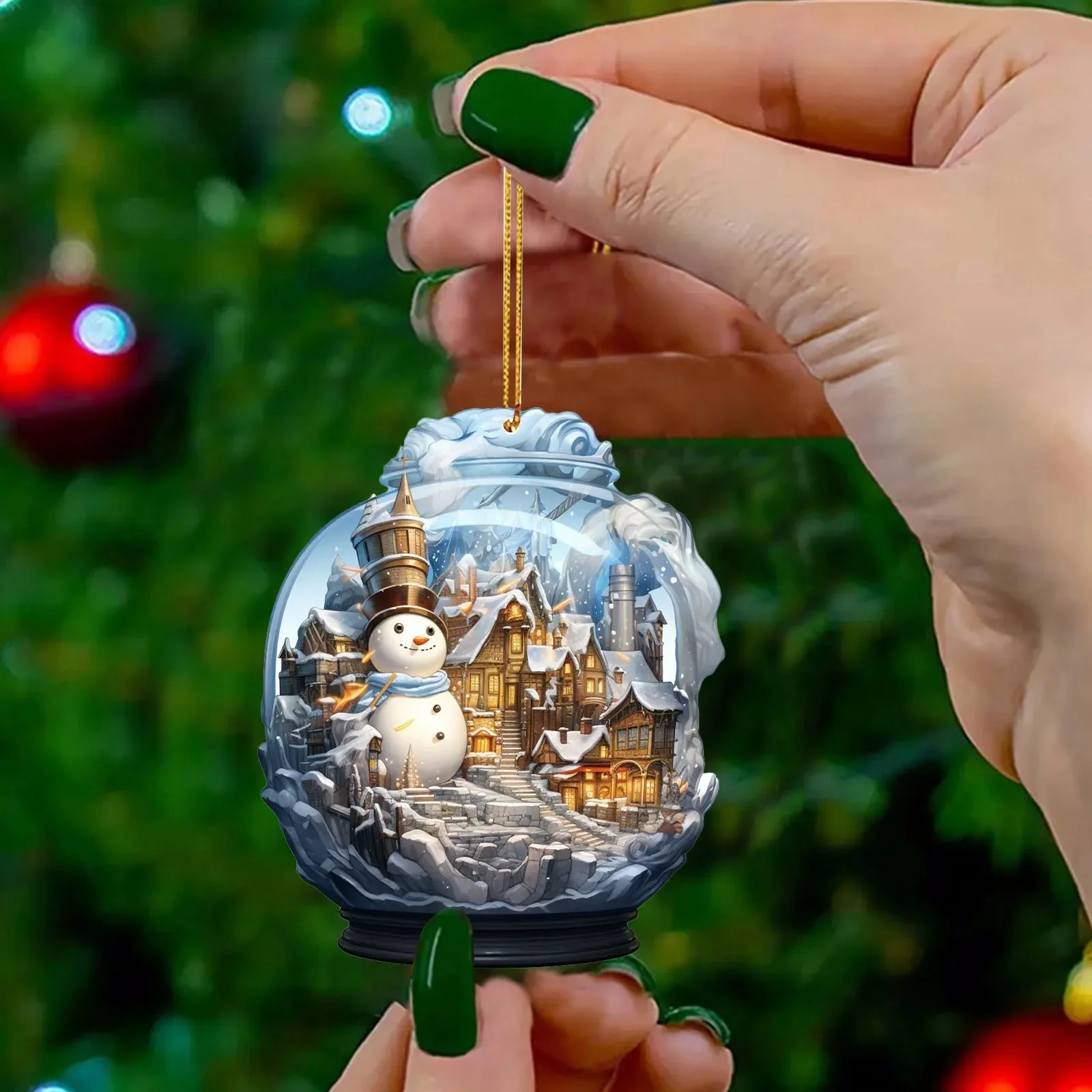 Christmas tree pendant Xmas snowman 2D acrylic glass ball ornament unique style snowflake decoration exquisite sphere pendant