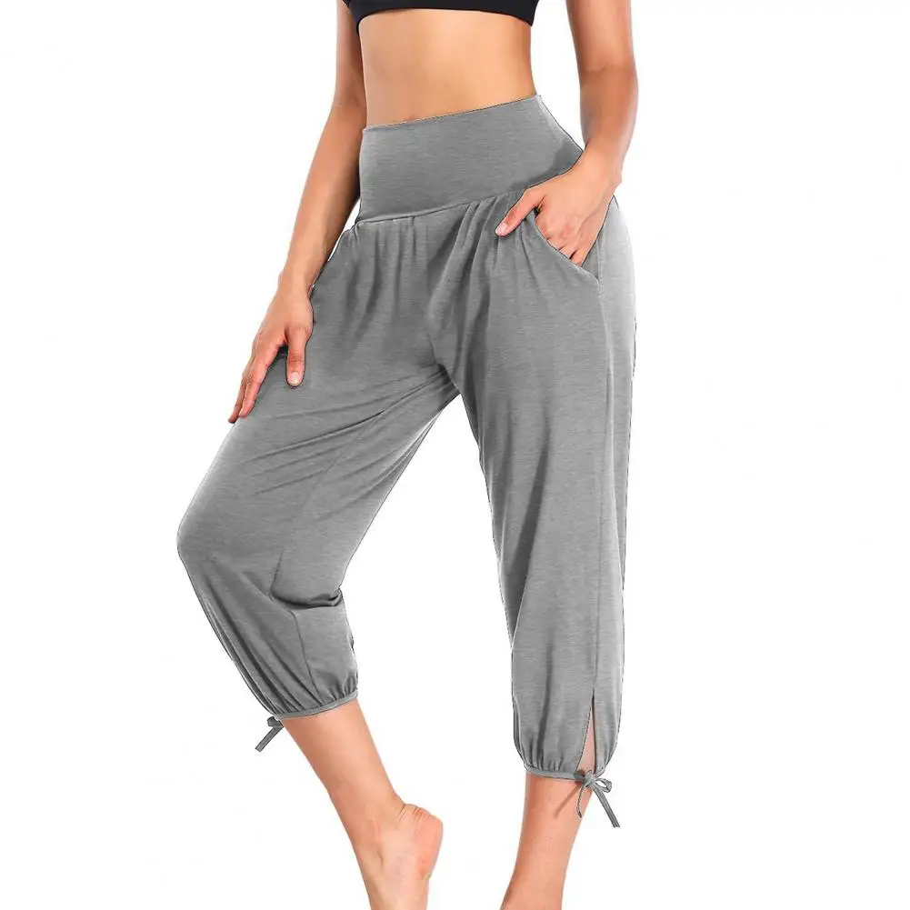 Women High Waist Cropped Pants High Waist Yoga Pants with Pockets Solid Color Cropped Sport Pants for Women Stretchy for Women new high waist push up seamless sport legging women yoga pants super stretchy gym workout tights sport leggings running pants