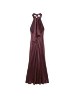 Women's Long Satin Halter Dress, Backless, Bow Tied, Back Zipper, Female Dresses, Sexy Fashion - Image 3