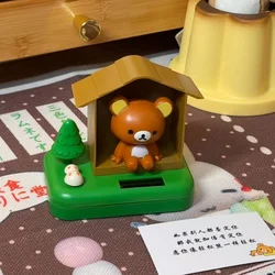 Rilakkuma Solar - Powered Shaking Head Figurine with Forest House - Charming Dashboard Ornament and Perfect Gift for Kids and Animal Lovers (A)