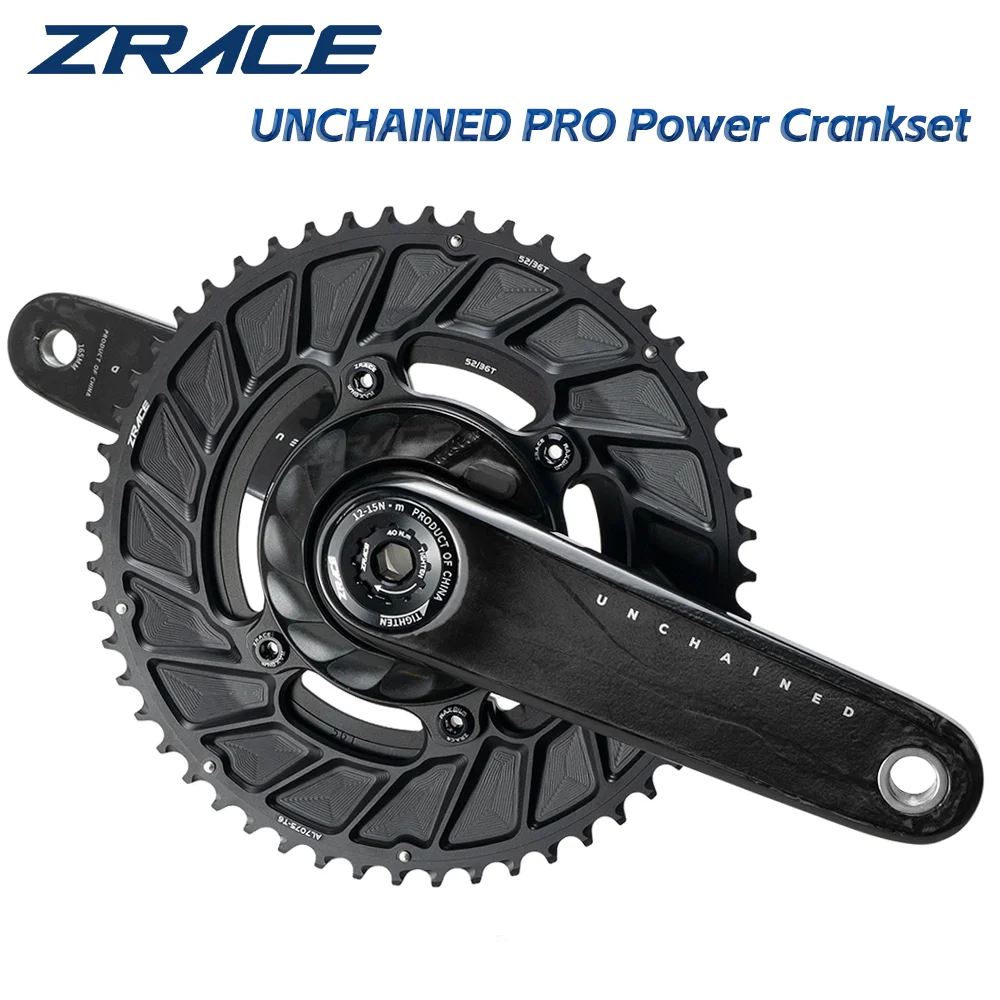 ZRACE UNCHAINED PRO Power Meter Crankset Super Light Carbon Fiber Race Grade, Road Crankset, DUB, 165 / 170, Hollow keel