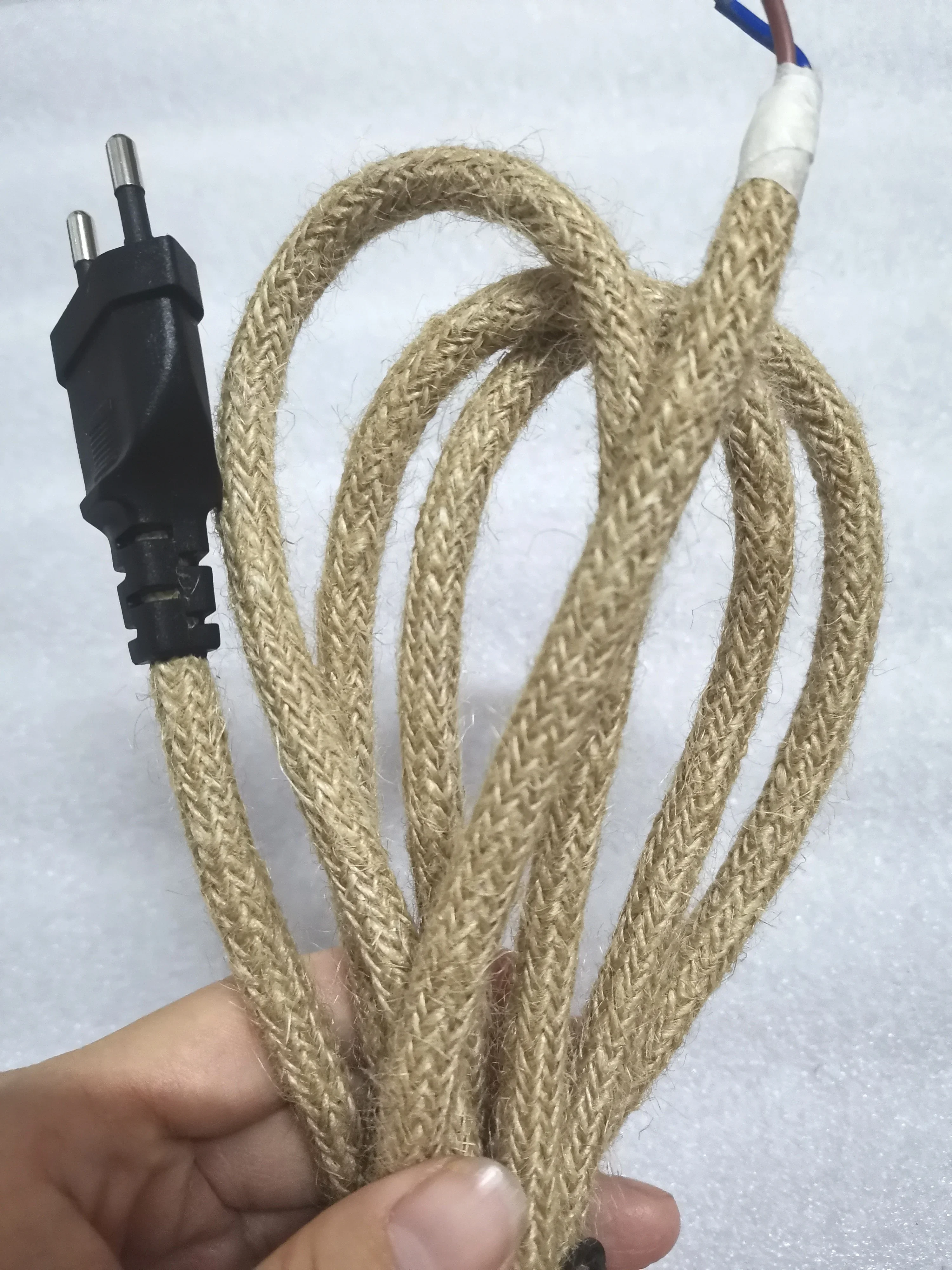 Vintage Hemp Cord Power Cable with On/Off Switch for Retro Pendant Lighting Decor (2-3 Meters, EU Plug)