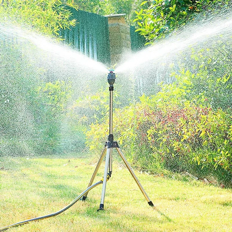 360 Rotary Irrigation Sprinkler Head With Tripod Telescopic Support Automatic Rotating Sprayer Garden Lawn Watering Sprinkler