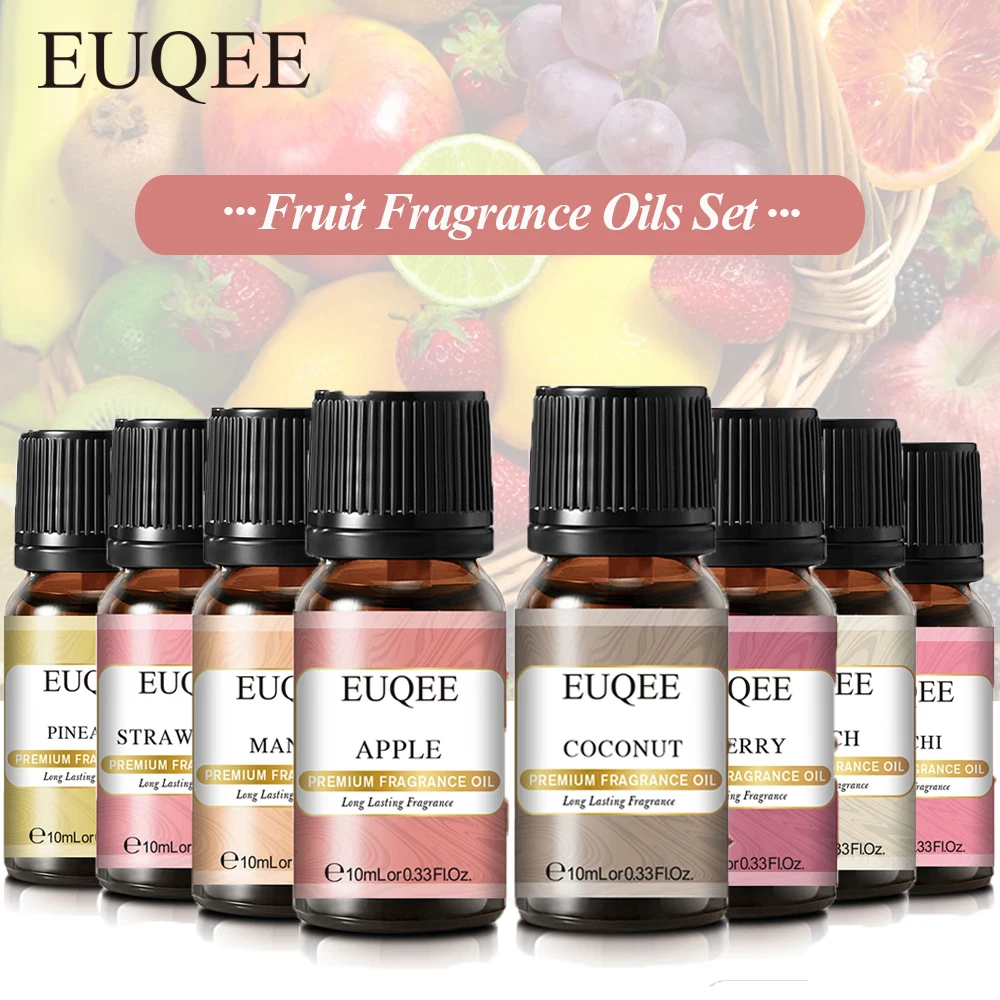 

EUQEE TOP 8 Sweet Fragrance Oils Set - Apple Mango Strawberry Cherry Coconut Pineapple Litchi Peach Fragrance Oil (10ML)