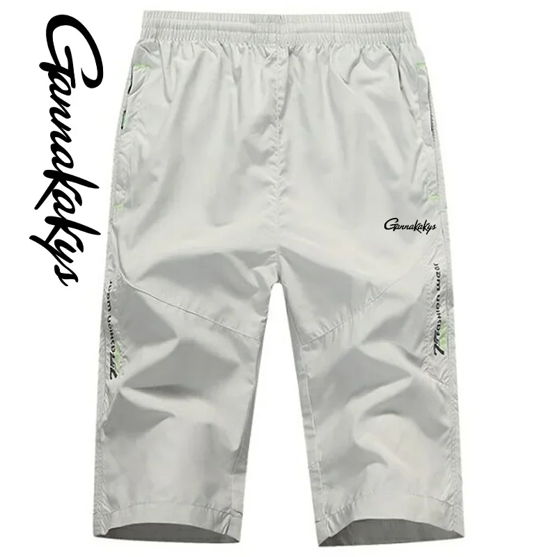 Summer Fishing Pants Men's Sports Breathable Zipper Pocket Shorts Capris Outdoor Hiking Quick Drying Beach Shorts