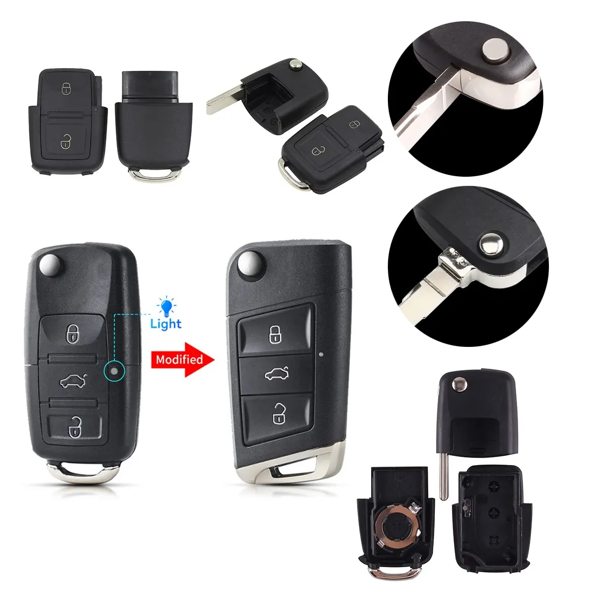 3 Buttons Remote Flip Folding Car Key Shell Case Modified VW Golf 4 5 Passat B5 B6 Polo Touran Jetta Seat Skoda key shell