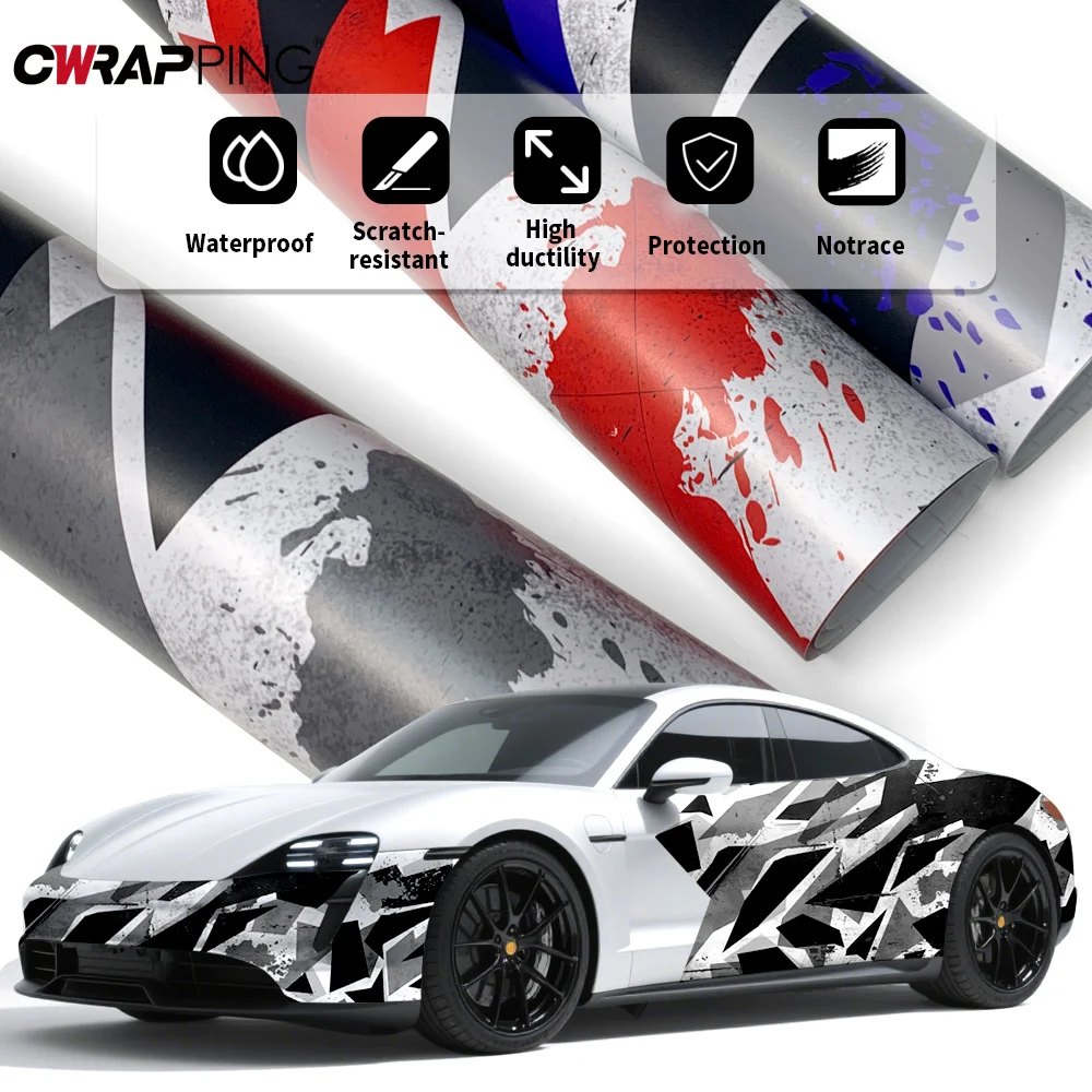 Vinile per auto mimetico 3 colori Decorazione automatica Foglio avvolgente in stile geometrico Pellicole per carrozzeria auto Adesivi per accessori auto - Image 2