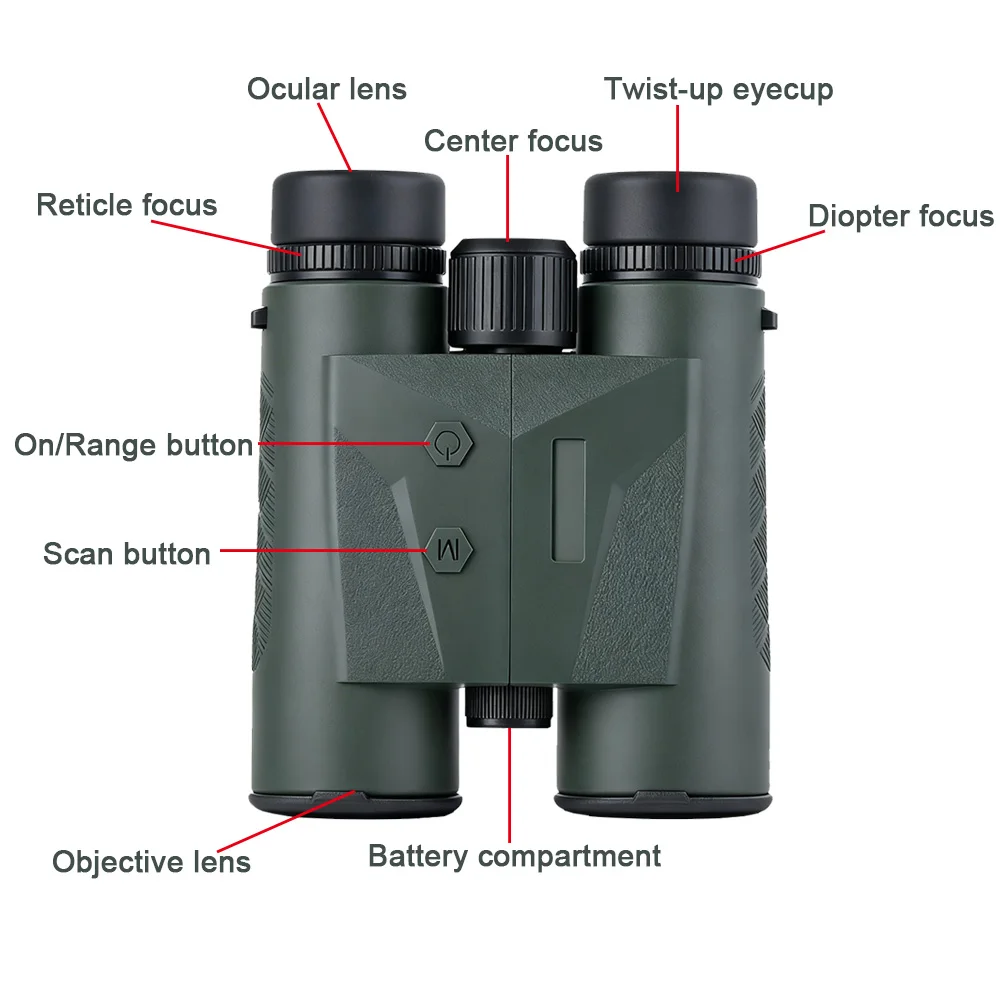 Jumelles télémètre chasse 10x42 étanches IP67 - Vision nocturne marine champ 6.1° pour adultes