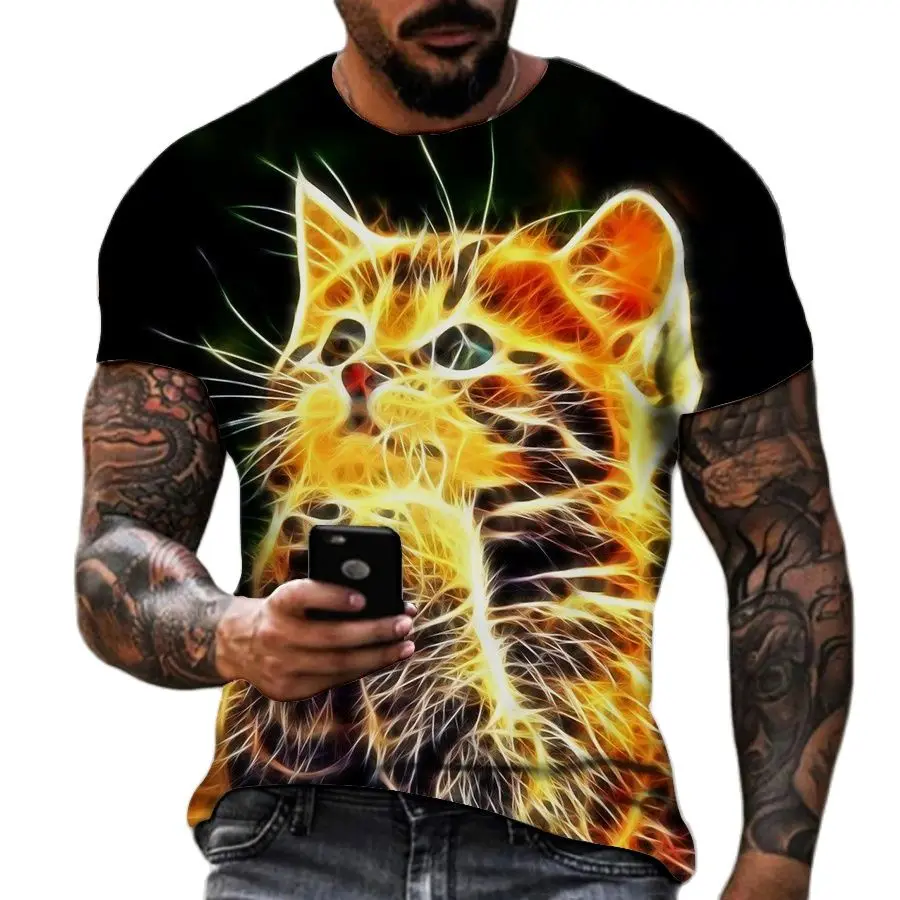 

Men's Summer Short Sleeve T-shirt 3D Print Sci-fi Pretty Cat O-Neck Tees Top Boy Trend Personality Casual Pullover Fashion Shirt